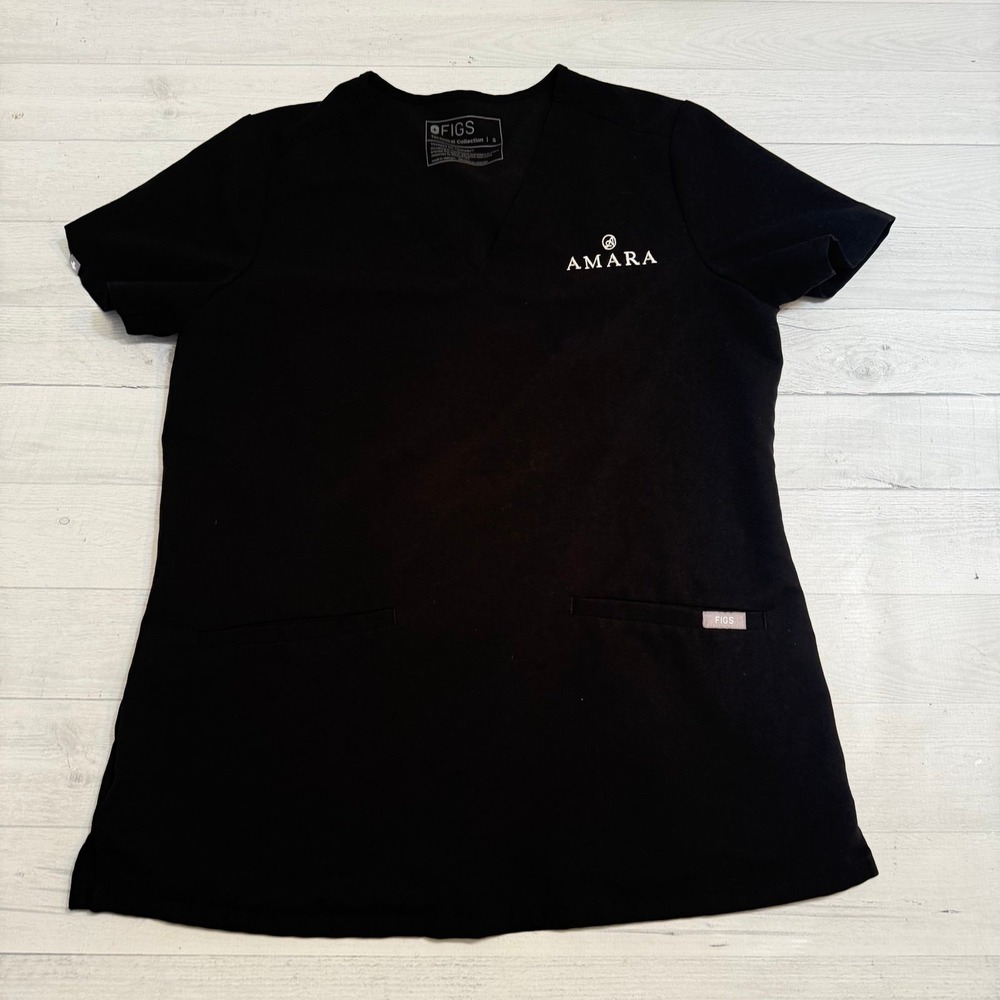FIGS technical collection black scrub top **with embroidered logo** size small